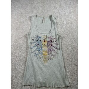 Yahada Womens Size S Couture Phoenix Gray Studded Raw Hem‎ Tank